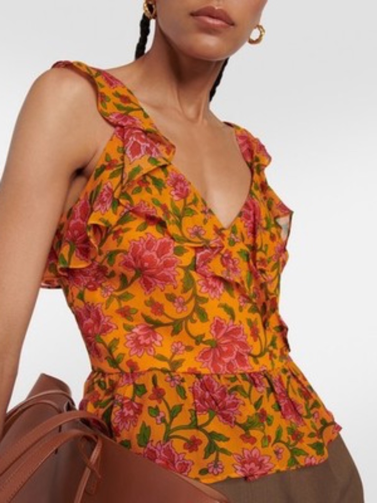 Veronica Beard Randa Floral Silk Top Orange Floral - Size 2 - Nwt